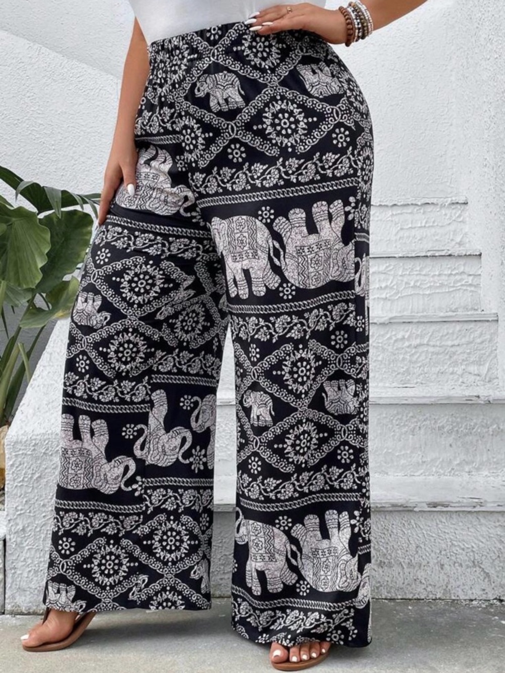 SHEIN Print Belted Wide Leg Pants Sz Medium